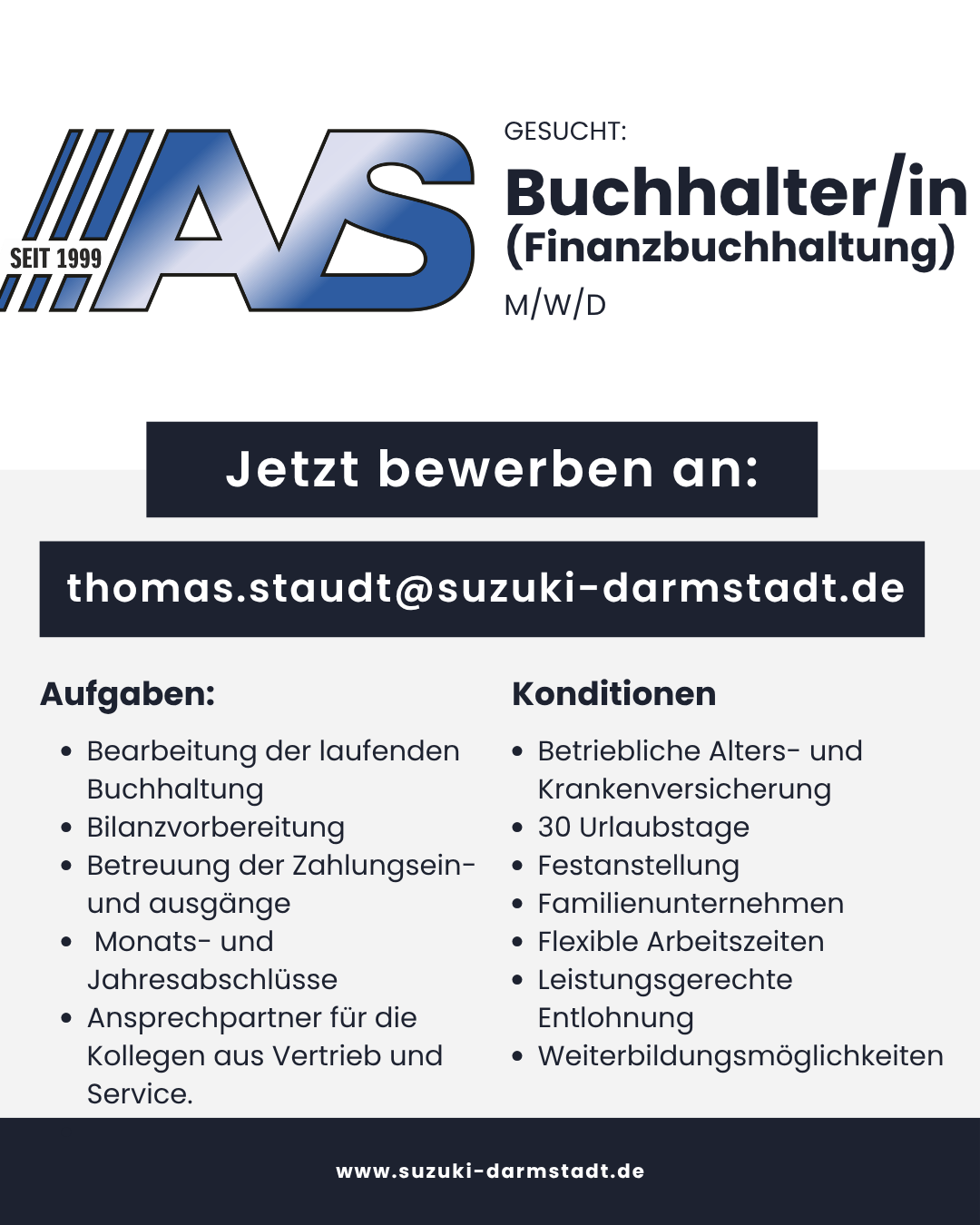 Stellenausschreibung Buchhalter/in Finanzbuchhaltung (m/w/d) - AVS Suzuki Darmstadt